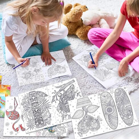 Pasimy 24 Pack Summer Coloring Books Bulk Mandala Tropical Coloring Book for Boys Girls Adults Luau Hawaiian Flamingo Summer Beach Baby Shower Birthday Party Favors Gift Bag Fillers Supplies, 8 Styles in Saudi Arabia