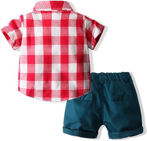 قميص منسوج منقوش بأكمام قصيرة للأولاد من Abolai مع ربطة عنق + مجموعة ملابس قصيرة in Kuwait