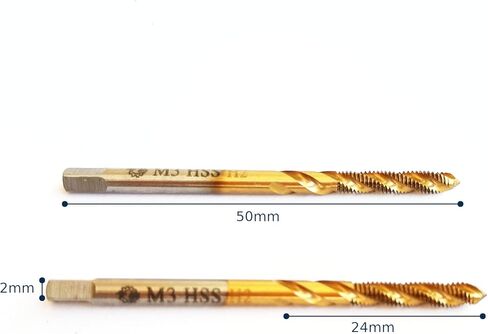 صنبور فلوت حلزوني متري M3x0.5 من AtticZone، صنبور لولبي آلي، درجة 0.5 مم، فولاذ عالي السرعة مطلي بالتيتانيوم 6542، اليد اليمنى قطعتان (M3x0.5) in Kuwait