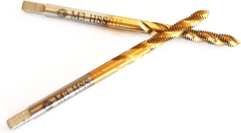 صنبور فلوت حلزوني متري M3x0.5 من AtticZone، صنبور لولبي آلي، درجة 0.5 مم، فولاذ عالي السرعة مطلي بالتيتانيوم 6542، اليد اليمنى قطعتان (M3x0.5) in Kuwait