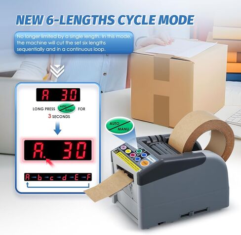 موزع شريط أوتوماتيكي بغطاء قلاب من فريفريجو، آلة قطع الشريط مع وضع دورة مطور بـ 6 أطوال، مناسب لشريط/شريط بطول 6-60 مم، الحد الأقصى للقطع 999 مم، عجلة سيليكون in Kuwait