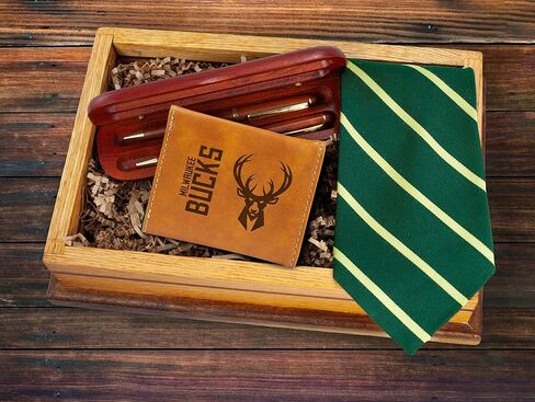 Rico Industries NBA Milwaukee Bucks Men’s Trifold Brown Wallet - Premium 9 Pocket Laser-Engraved Team Logo on Vegan Leather - Minimalist Design, ID Window, Credit Card Holder - Ideal Men’s Gift in Saudi Arabia