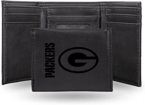 محفظة NFL Green Bay Packers للرجال بنية ثلاثية الطي - شعار فريق NFL ممتاز منقوش بالليزر على جلد نباتي/صناعي - تصميم بسيط يتضمن نافذة لبطاقة الهوية وحامل بطاقة الائتمان - هدية مثالية للرجال in Saudi Arabia