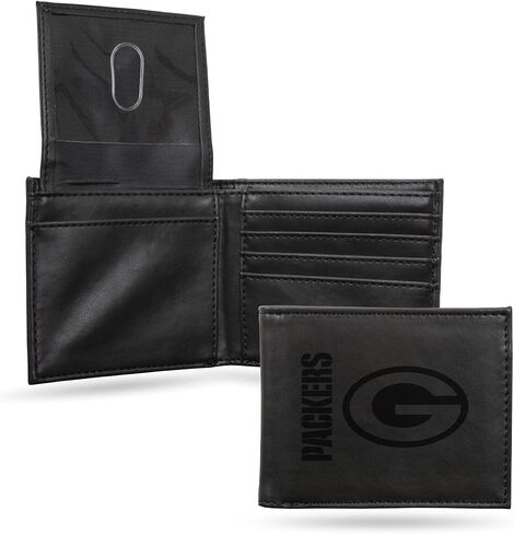 محفظة NFL Green Bay Packers للرجال بنية ثلاثية الطي - شعار فريق NFL ممتاز منقوش بالليزر على جلد نباتي/صناعي - تصميم بسيط يتضمن نافذة لبطاقة الهوية وحامل بطاقة الائتمان - هدية مثالية للرجال in Saudi Arabia