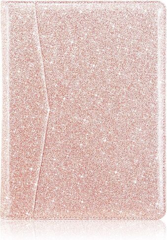 ACdream A5 Padfolio/Resume Portfolio Folder, Interview/Legal Document Organizer & Business Card Holder - Handsome Piano Noir Faux Leather Matte Finish & Accent Stitching, A5 Glitter Rose Gold in Saudi Arabia