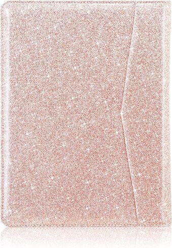 ACdream A5 Padfolio/Resume Portfolio Folder, Interview/Legal Document Organizer & Business Card Holder - Handsome Piano Noir Faux Leather Matte Finish & Accent Stitching, A5 Glitter Rose Gold in Saudi Arabia