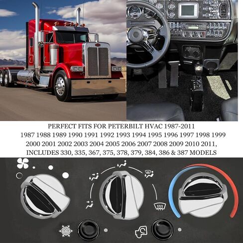 HOMEEQUIP A/C Heater Control Knob fits for Peterbilt HVAC 1987-2011 Fitment Includes 330, 335, 367, 375, 378, 379, 384, 386, & 387 Models (Chrome) (3 knob) (3) in Saudi Arabia