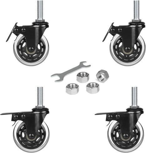 Hirate 3" Locking Swivel Castors, 1/2"-13 x 1.5" Threaded Stem Industrial Casters(Screw Length 38mm), Set of 4 Dual Brake Caster with Nylon Lock Nuts for Furniture Project in Saudi Arabia