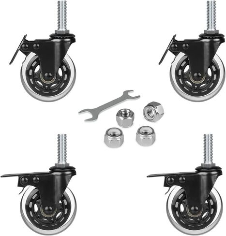 Hirate 3" Locking Swivel Castors, 1/2"-13 x 1.5" Threaded Stem Industrial Casters(Screw Length 38mm), Set of 4 Dual Brake Caster with Nylon Lock Nuts for Furniture Project in Saudi Arabia