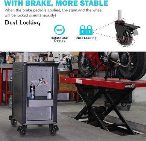 Hirate 3" Locking Swivel Castors, 1/2"-13 x 1.5" Threaded Stem Industrial Casters(Screw Length 38mm), Set of 4 Dual Brake Caster with Nylon Lock Nuts for Furniture Project in Saudi Arabia