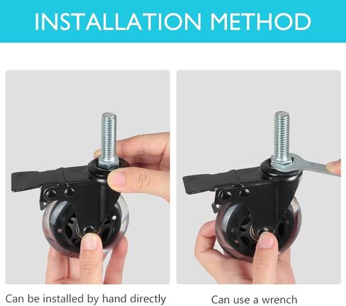 Hirate 3" Locking Swivel Castors, 1/2"-13 x 1.5" Threaded Stem Industrial Casters(Screw Length 38mm), Set of 4 Dual Brake Caster with Nylon Lock Nuts for Furniture Project in Saudi Arabia