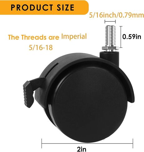 2" Stem Casters Replacement Casters Threaded Swivel Furniture Caster Wheels with Brakes 100Lbs (5/16-18-Black) in Kuwait