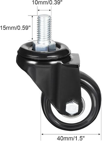 uxcell 1.5 Inch Swivel Caster Wheels PU 360 Degree Threaded Stem Caster Wheel, M10 x 15mm, 330lb Total Load Capacity, Pack of 4 in Saudi Arabia