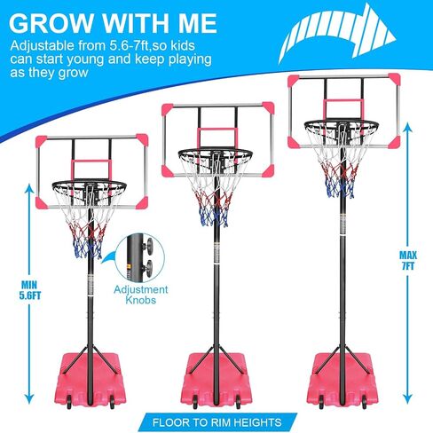 ROCKINGRUN Portable Basketball Hoop Stand,Height Adjustable 5.6 to 7ft,28 Inch Backboard,Kids Portable Basketball Goal System with Stable Base and Wheels for Indoor Outdoor Teenagers Youth ﻿ in Saudi Arabia