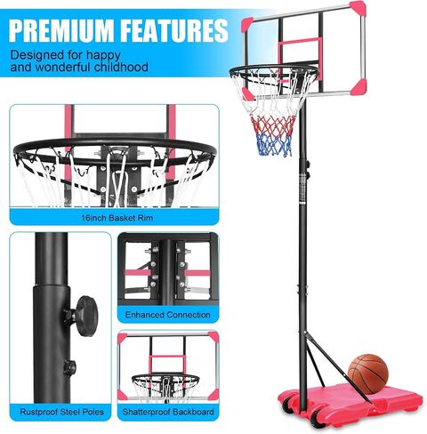 ROCKINGRUN Portable Basketball Hoop Stand,Height Adjustable 5.6 to 7ft,28 Inch Backboard,Kids Portable Basketball Goal System with Stable Base and Wheels for Indoor Outdoor Teenagers Youth ﻿ in Saudi Arabia