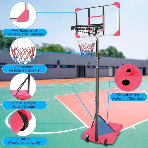 ROCKINGRUN Portable Basketball Hoop Stand,Height Adjustable 5.6 to 7ft,28 Inch Backboard,Kids Portable Basketball Goal System with Stable Base and Wheels for Indoor Outdoor Teenagers Youth ﻿ in Saudi Arabia