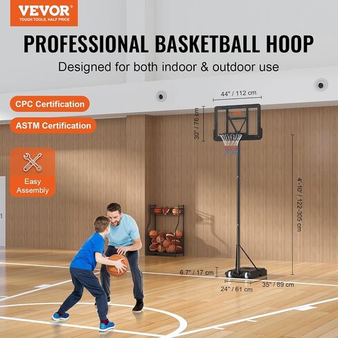 VEVOR Basketball Hoop Outdoor 4-10ft Adjustable Height, 44inch PC Backboard, Basketball Hoop & Goal for Kids/Adults Indoor/Outdoor/Swimming Pool in Saudi Arabia