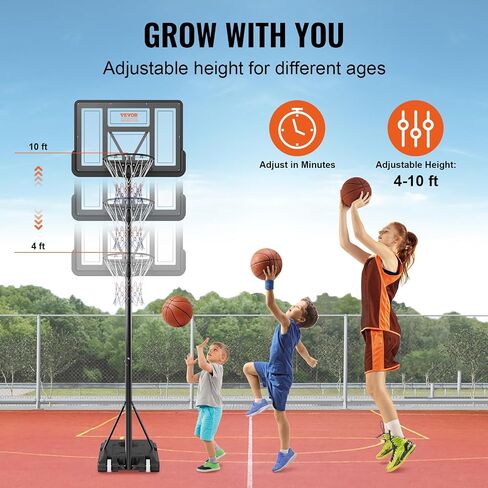 VEVOR Basketball Hoop Outdoor 4-10ft Adjustable Height, 44inch PC Backboard, Basketball Hoop & Goal for Kids/Adults Indoor/Outdoor/Swimming Pool in Saudi Arabia
