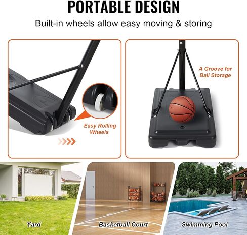 VEVOR Basketball Hoop Outdoor 4-10ft Adjustable Height, 44inch PC Backboard, Basketball Hoop & Goal for Kids/Adults Indoor/Outdoor/Swimming Pool in Saudi Arabia