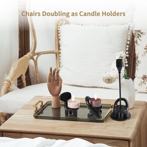 INSERIOR Black Candlestick Candle Holder: Candle Stick Holder with Brown Resin Chair Decorations - Fits Standard Taper Candles - Table Centerpiece Modern Home Decor Gift in Saudi Arabia