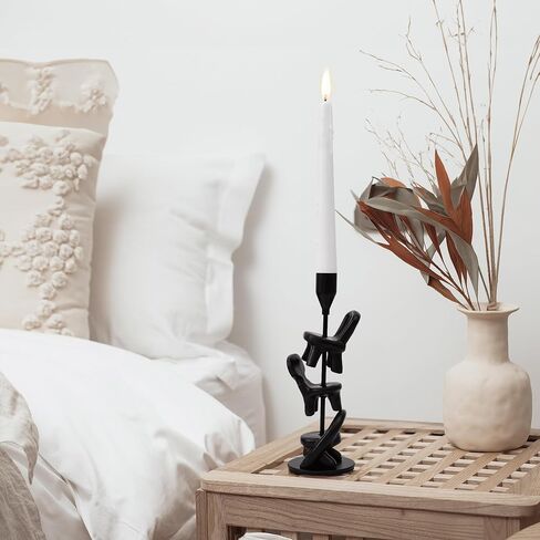 INSERIOR Black Candlestick Candle Holder: Candle Stick Holder with Brown Resin Chair Decorations - Fits Standard Taper Candles - Table Centerpiece Modern Home Decor Gift in Saudi Arabia