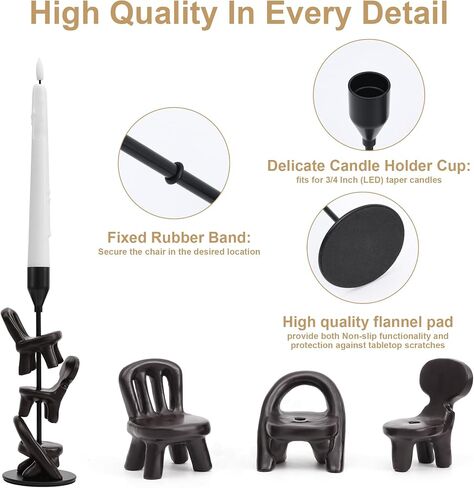 INSERIOR Black Candlestick Candle Holder: Candle Stick Holder with Brown Resin Chair Decorations - Fits Standard Taper Candles - Table Centerpiece Modern Home Decor Gift in Saudi Arabia