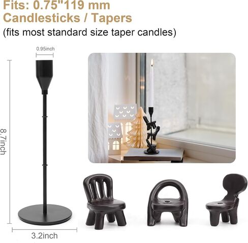 INSERIOR Black Candlestick Candle Holder: Candle Stick Holder with Brown Resin Chair Decorations - Fits Standard Taper Candles - Table Centerpiece Modern Home Decor Gift in Saudi Arabia