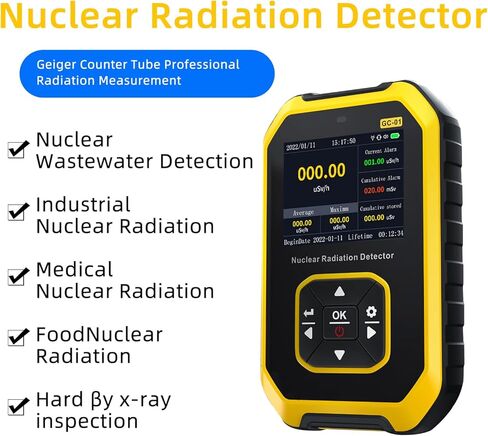 كاشف الإشعاع النووي Geiger Counter، شاشة LCD ملونة 3 أنواع إنذار، جهاز قياس الإشعاع المحمول باليد بيتا جاما الأشعة السينية القابلة لإعادة الشحن للكشف عن الإشعاع في المياه النووية والمأكولات البحرية in Kuwait