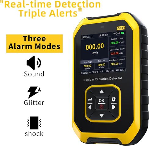 كاشف الإشعاع النووي Geiger Counter، شاشة LCD ملونة 3 أنواع إنذار، جهاز قياس الإشعاع المحمول باليد بيتا جاما الأشعة السينية القابلة لإعادة الشحن للكشف عن الإشعاع في المياه النووية والمأكولات البحرية in Kuwait