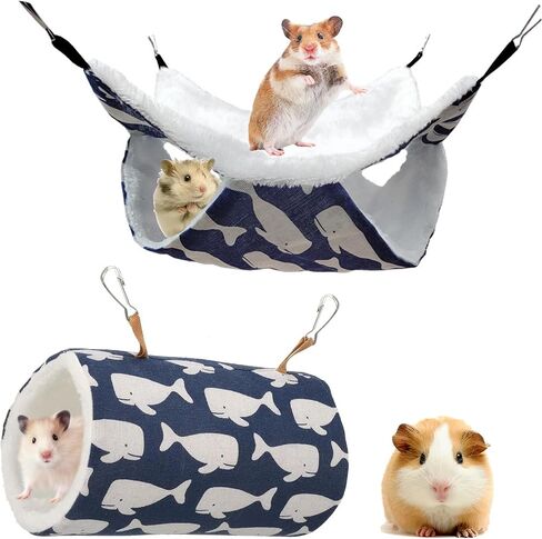 Lckaien 2 Pcs Guinea Pig Hammock Set, 2 Tier Small Pet Hanging Hammock with Tunnel Bed Hideout Small Animal Cage Accessories for Hamster, Sugar Glider, Guinea Pig, Ferret, Squirrel, Chinchilla, Rat in Saudi Arabia