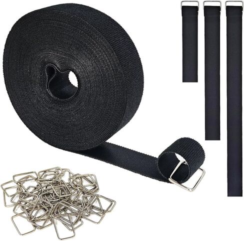 1"x32ft Hook and Loop Straps with 50 Metal Buckles, Cut-to-Length Cinch Strap Heavy Duty Reusable Nylon Securing Cord Ties Fastening Cable Straps for Home Office Outdoor Camping Storage Organizer in Kuwait