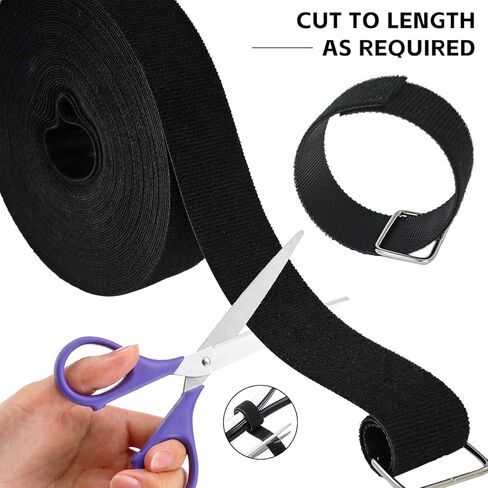 1"x32ft Hook and Loop Straps with 50 Metal Buckles, Cut-to-Length Cinch Strap Heavy Duty Reusable Nylon Securing Cord Ties Fastening Cable Straps for Home Office Outdoor Camping Storage Organizer in Kuwait