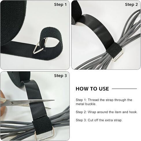 1"x32ft Hook and Loop Straps with 50 Metal Buckles, Cut-to-Length Cinch Strap Heavy Duty Reusable Nylon Securing Cord Ties Fastening Cable Straps for Home Office Outdoor Camping Storage Organizer in Kuwait