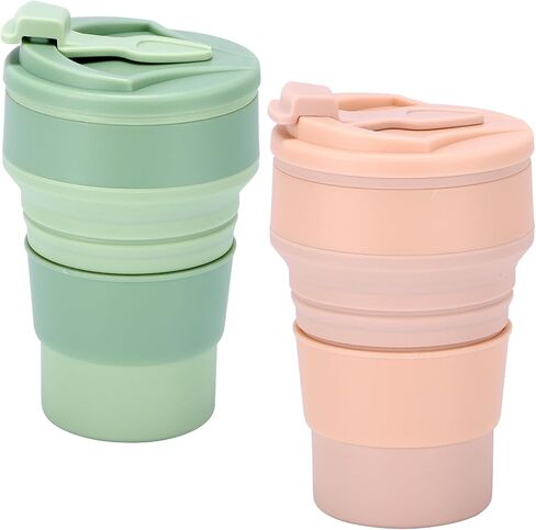 كوب S Sunsbell 2 قطعة قابل للطي، زجاجات مياه قابلة للطي 300 مل، زجاجة مياه قابلة للطي مانعة للتسرب، زجاجة مياه قابلة للطي من السيليكون للسفر مع غطاء دوار للتخييم والتنزه سيرًا على الأقدام (وردي + أحمر) in Kuwait