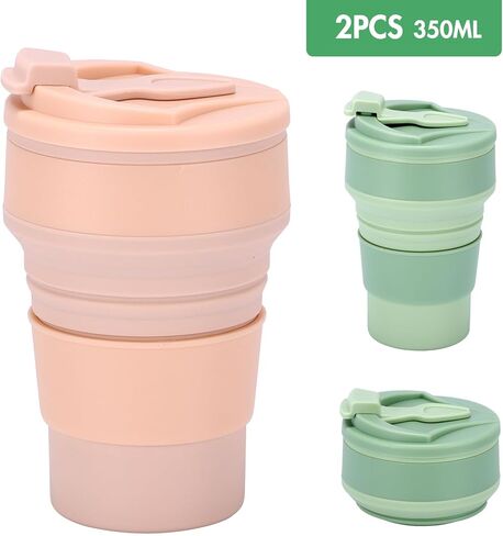 كوب S Sunsbell 2 قطعة قابل للطي، زجاجات مياه قابلة للطي 300 مل، زجاجة مياه قابلة للطي مانعة للتسرب، زجاجة مياه قابلة للطي من السيليكون للسفر مع غطاء دوار للتخييم والتنزه سيرًا على الأقدام (وردي + أحمر) in Kuwait