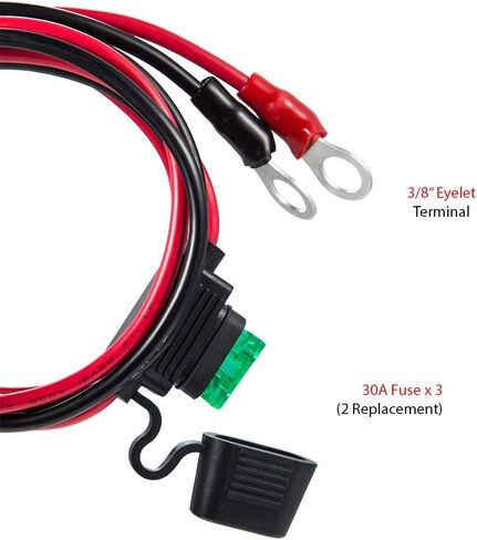 3/8 "حلقة العيينة الطرفية بطارية دفعة كابل الثقيلة 30A فيوز 12 فولت/24 فولت 12AWG الحبل 3Ft in Kuwait