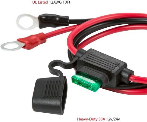 3/8 "حلقة العيينة الطرفية بطارية دفعة كابل الثقيلة 30A فيوز 12 فولت/24 فولت 12AWG الحبل 3Ft in Kuwait