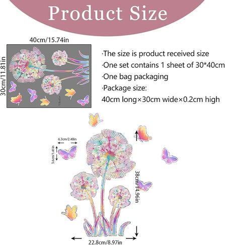 ملصقات نافذة زنبركية، ملصقات نافذة ثابتة لزهرة الهندباء لديكور الربيع، ملصقات نافذة من الزجاج الملون الصيفي على الوجهين قابلة لإعادة الاستخدام على شكل فراشة قوس قزح لعرض نافذة المكتب المنزلي in Kuwait