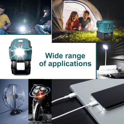 عاكس طاقة 200 وات لبطارية ماكيتا 18 فولت، مع مخرج تيار متردد وUSB/Type-C، ضوء LED 200LM، 18 فولت تيار مستمر إلى 120 فولت تيار متردد للخارج، المرآب، التخييم (البطاريات غير متضمنة) in Kuwait