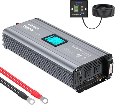 GIANDEL 2000W Pure Sine Wave Power Inverter DC 12V إلى AC 120V مع كتلة طرفية سلكية صلبة وشاشة LCD كبيرة وحدة تحكم عن بعد سلكية مزدوجة 2.4A منافذ USB معتمدة من لجنة الاتصالات الفيدرالية للنظام الشمسي في حالات الطوارئ in Kuwait