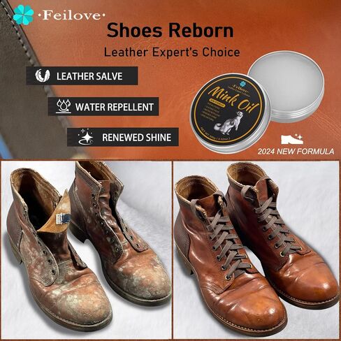Feilove 4- in-1 Mink Oil Leather Conditioner and Cleaner 3.5 oz - Premium Waterproof Formula for Boots and Shoes in Saudi Arabia