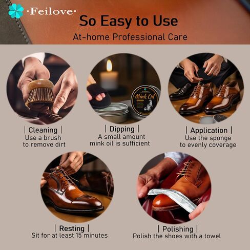 Feilove 4- in-1 Mink Oil Leather Conditioner and Cleaner 3.5 oz - Premium Waterproof Formula for Boots and Shoes in Saudi Arabia