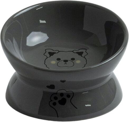 Le Serveta Ceramic Elevated and Tilted Cat Food Bowl, Tilted Raised Cat Bowl, Dishwasher Safe, White (Blue) in Saudi Arabia