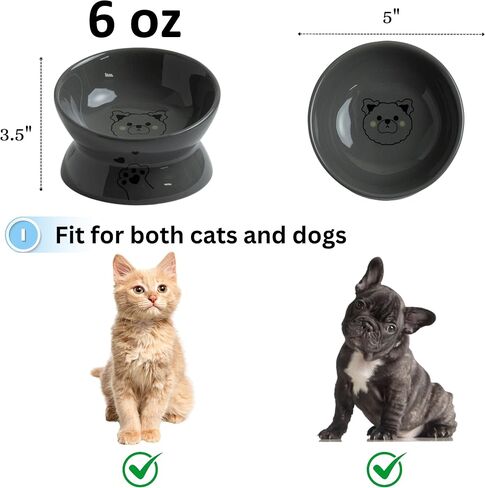 Le Serveta Ceramic Elevated and Tilted Cat Food Bowl, Tilted Raised Cat Bowl, Dishwasher Safe, White (Blue) in Saudi Arabia