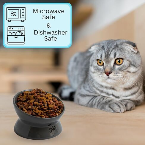 Le Serveta Ceramic Elevated and Tilted Cat Food Bowl, Tilted Raised Cat Bowl, Dishwasher Safe, White (Blue) in Saudi Arabia