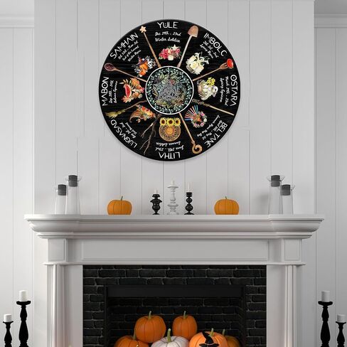 Mondily - علامة خشبية لعجلة العام، 12 بوصة، 18 بوصة لافتة خشبية ساحرة، ديكورات منزلية للوحة الحائط، عطلات Wiccan Wiccan Sabbats السلتية، هدايا عتيقة لها، هدايا للنساء، المطبخ، She Shed in Kuwait