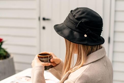 Womens 1920s Vintage Satin Lined Fedora Bowler Cloche Bucket Church Derby Party Hat Fall Winter Ladies Black in Saudi Arabia