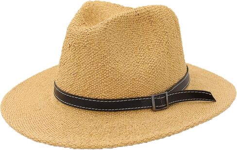 NAMANANA Fashion بنما قبعة فيدورا حماية من الأشعة فوق البنفسجية قبعات الشمس الصيفية للرجال والنساء قبعة الشاطئ قبعة مسطحة ذات حافة بنية in Kuwait