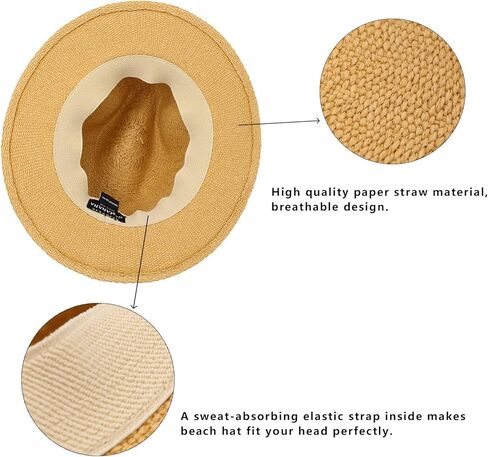 NAMANANA Fashion بنما قبعة فيدورا حماية من الأشعة فوق البنفسجية قبعات الشمس الصيفية للرجال والنساء قبعة الشاطئ قبعة مسطحة ذات حافة بنية in Kuwait