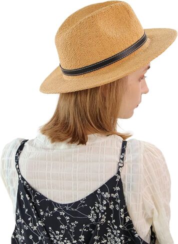 NAMANANA Fashion بنما قبعة فيدورا حماية من الأشعة فوق البنفسجية قبعات الشمس الصيفية للرجال والنساء قبعة الشاطئ قبعة مسطحة ذات حافة بنية in Kuwait